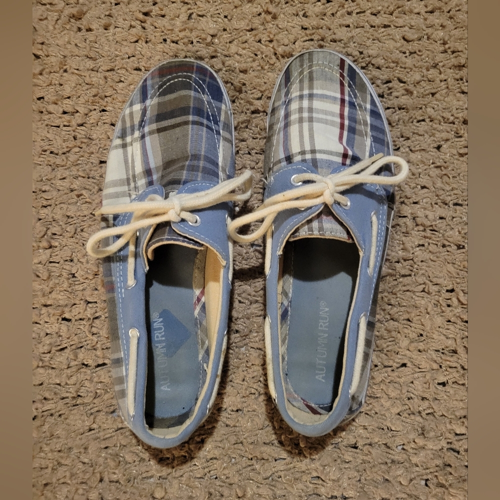 WOMENS AUTUMN RUN BOAT SHOES BLUE PLAID TEXTILE SIZE 7